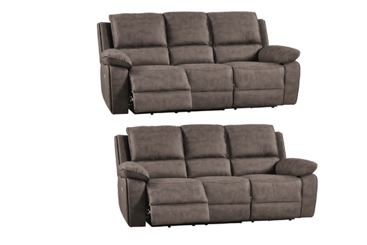 Maple Brown Suede Fabric Electric Recliner 3+3 Seater Sofa Set