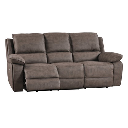 Maple Brown Suede Fabric Electric Recliner 3 Seater Sofa - Furniture Instore