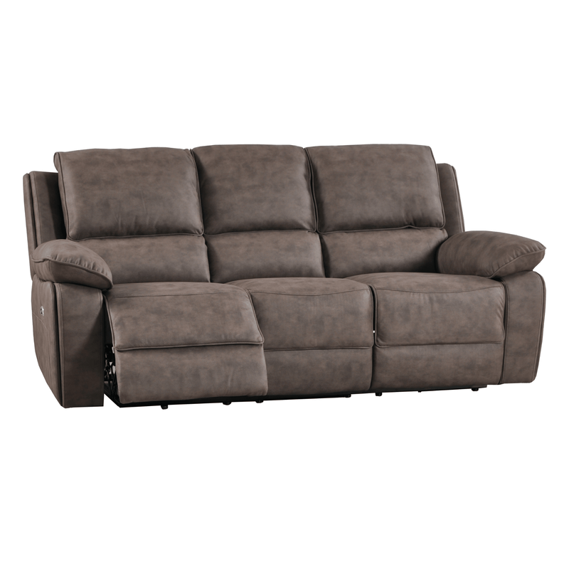 Maple Brown Suede Fabric Electric Recliner 3 Seater Sofa - Furniture Instore