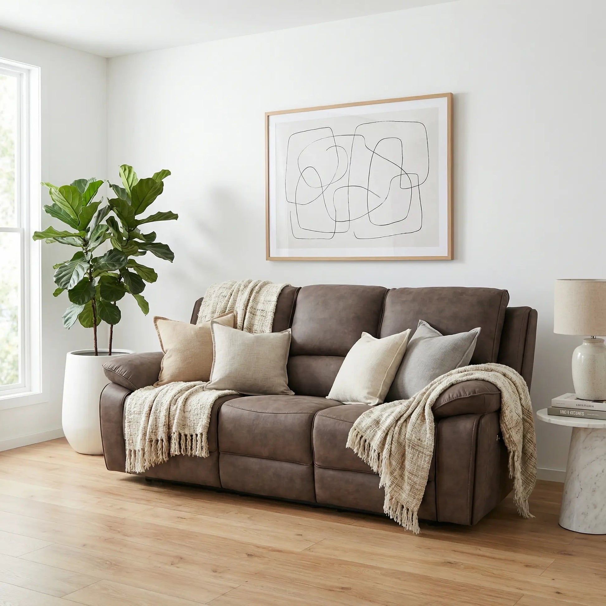 Maple Brown Suede Fabric Electric Recliner 3 Seater Sofa - Furniture Instore