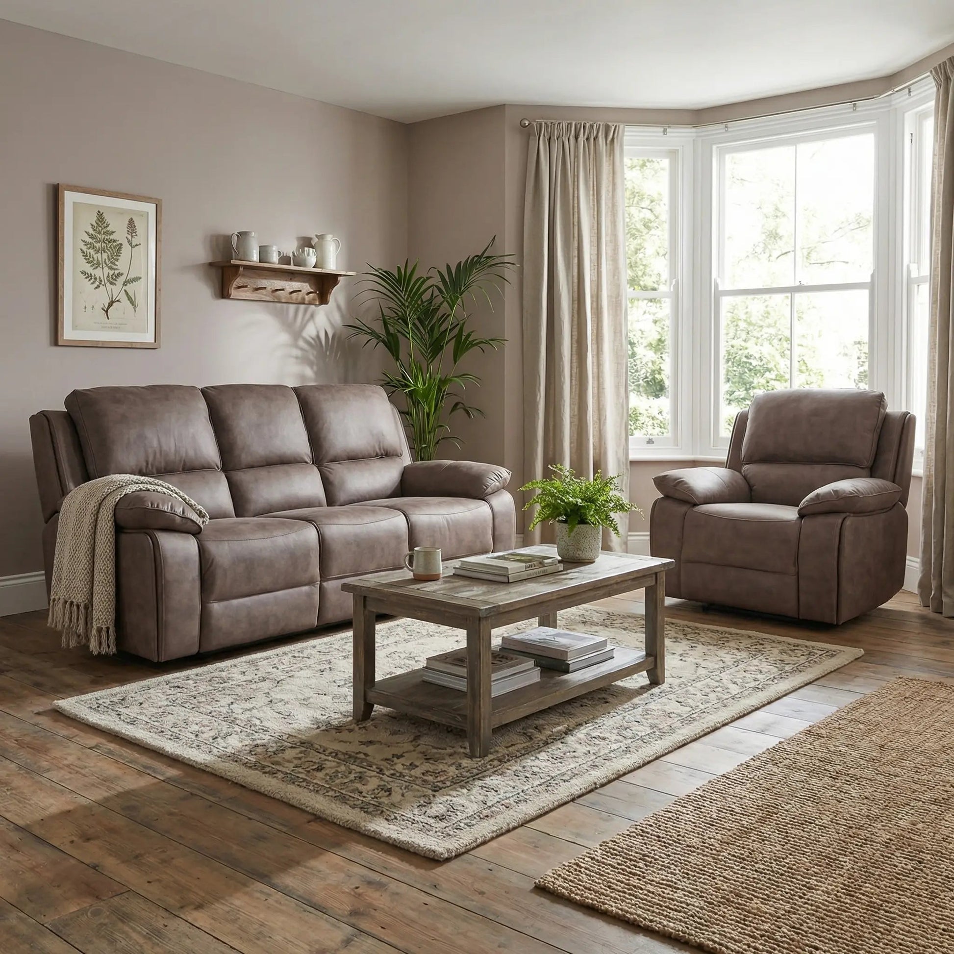 Maple Brown Suede Recliner 3+1 Sofa Set - view 4 - Furniture Instore