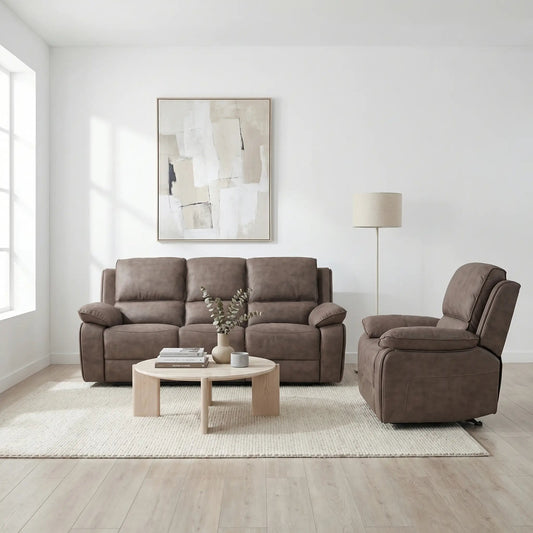 Maple Brown Suede Fabric Electric Recliner 3+1 Seater Sofa Set - Furniture Instore
