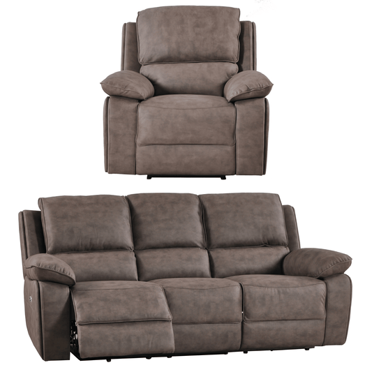 Brown recliner chair and sofa set on a white background