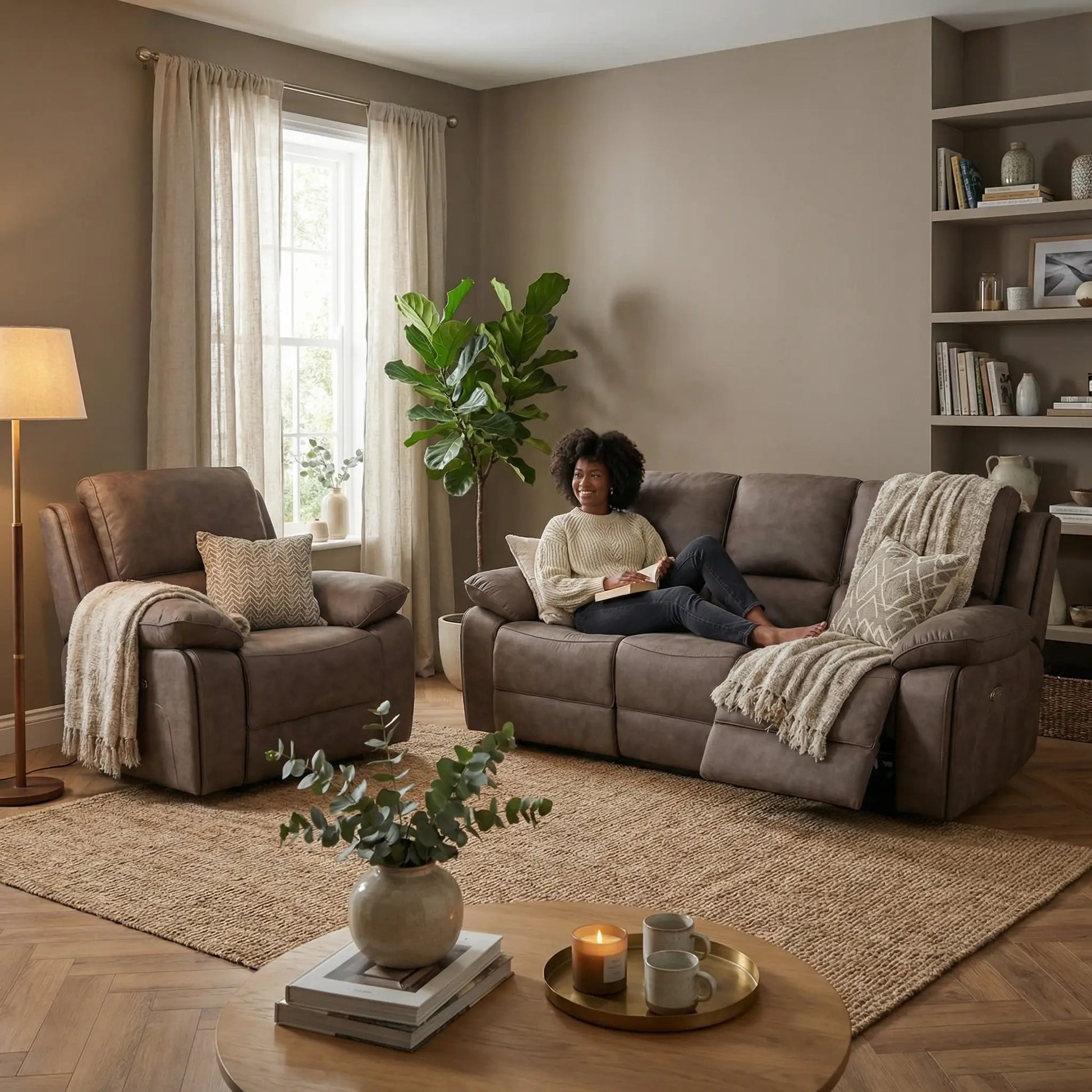 Maple Brown Suede Recliner 3+1 Sofa Set - view 2 - Furniture Instore