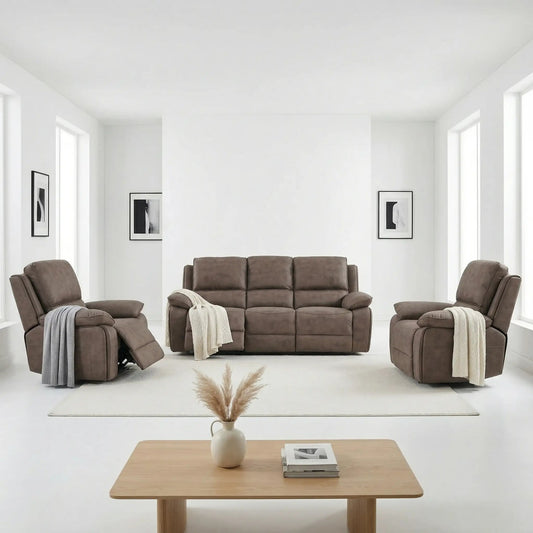 Maple Brown Suede Fabric Electric Recliner 3+1+1 Seater Sofa Set - Furniture Instore