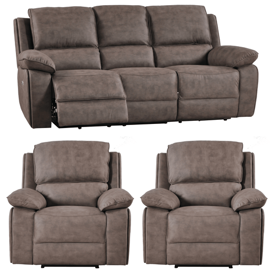 Maple Brown Suede Fabric Electric Recliner 3+1+1 Seater Sofa Set - Furniture Instore