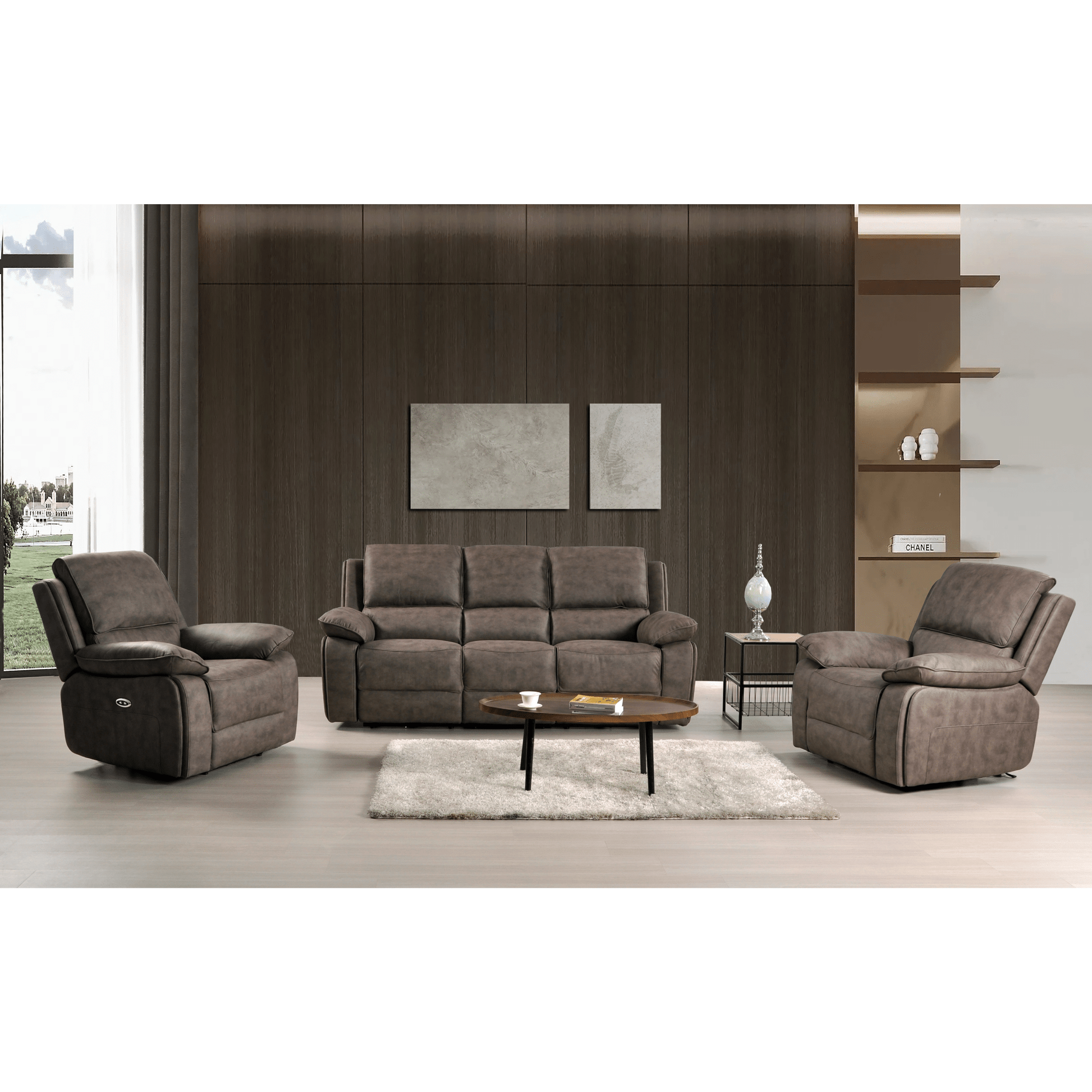 Maple Brown Suede Fabric Electric Recliner 3+1+1 Seater Sofa Set - Furniture Instore
