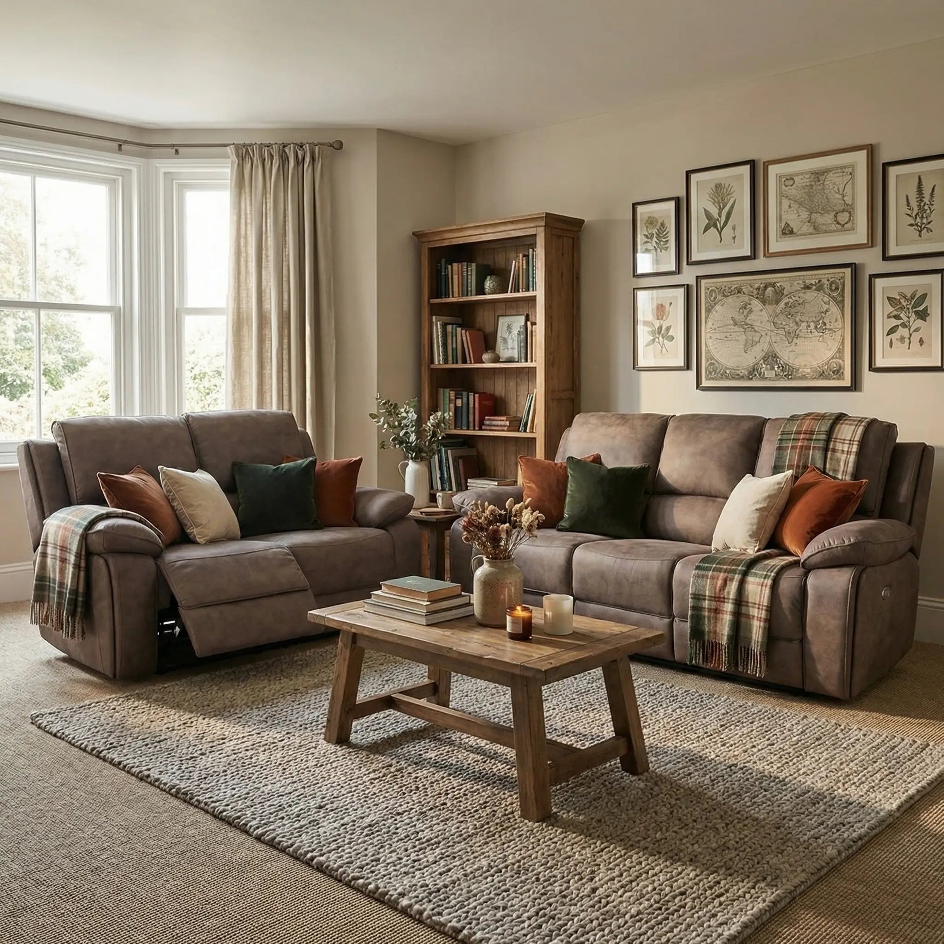 Maple Brown Suede Fabric Electric Recliner 3+2 Seater Sofa Set - Furniture Instore