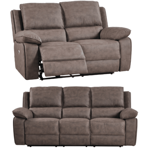Maple Brown Suede Fabric Electric Recliner 3+2 Seater Sofa Set