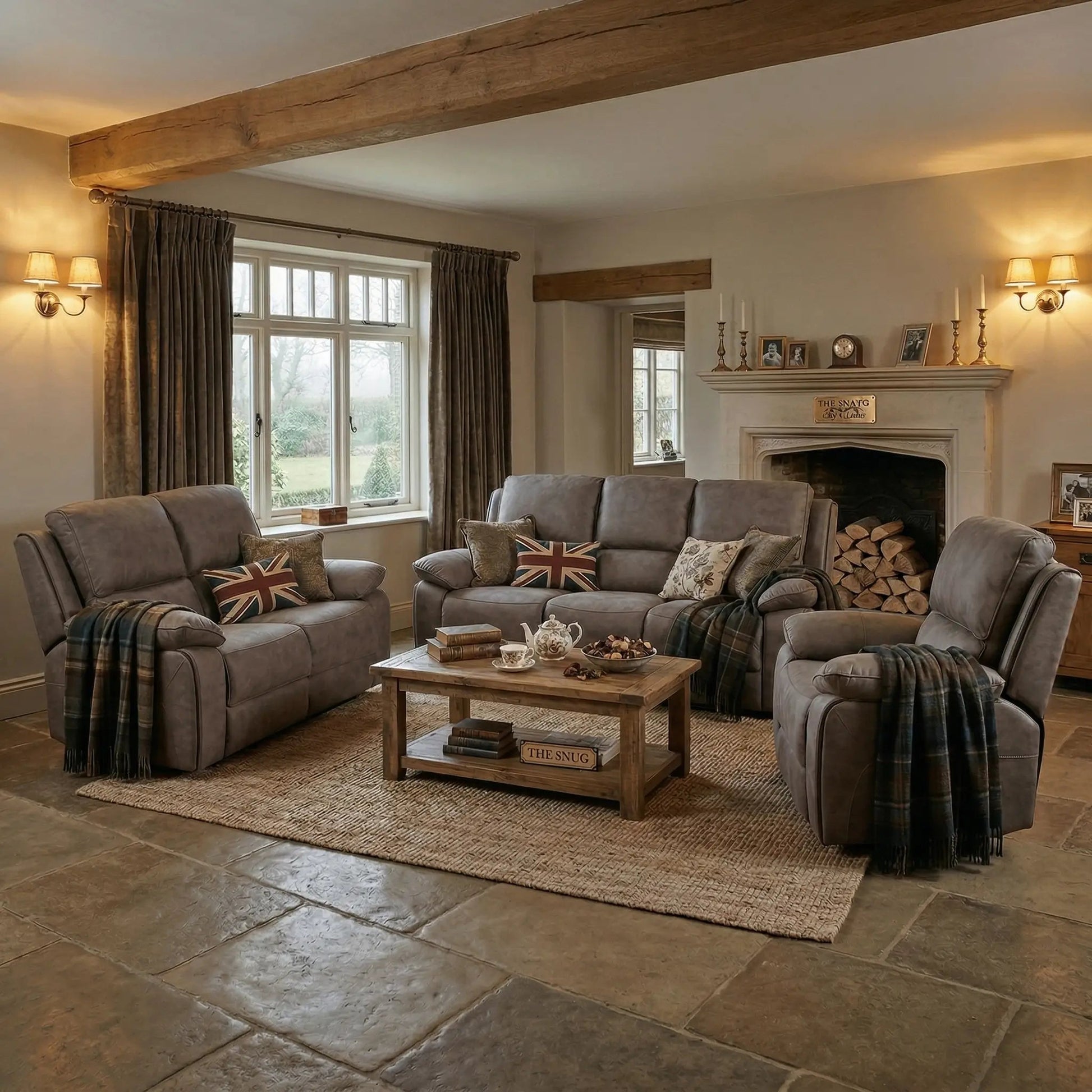 Maple Brown Suede Fabric Electric Recliner 3+2+1 Seater Sofa Set - Furniture Instore