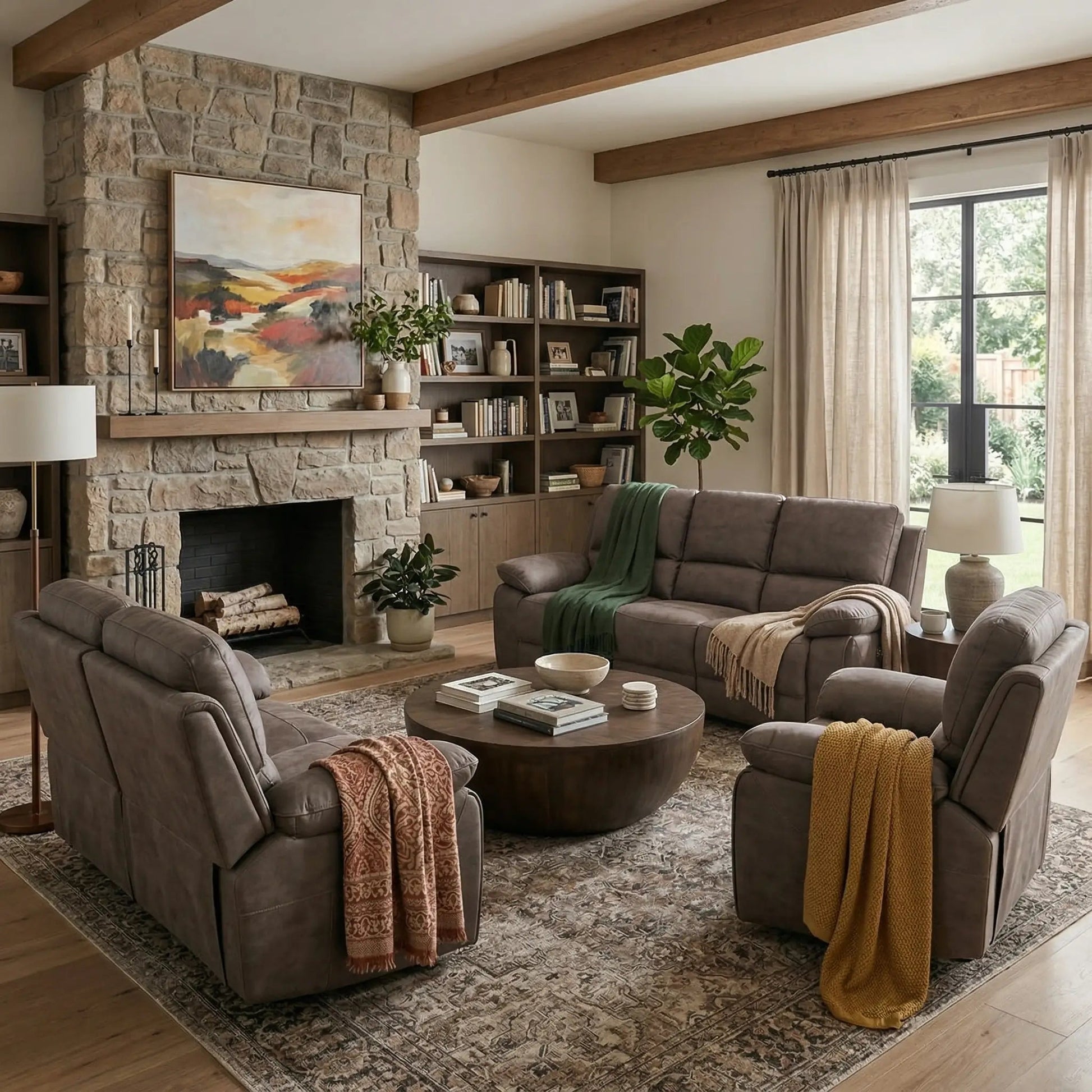 Maple Brown Suede Fabric Electric Recliner 3+2+1 Seater Sofa Set - Furniture Instore