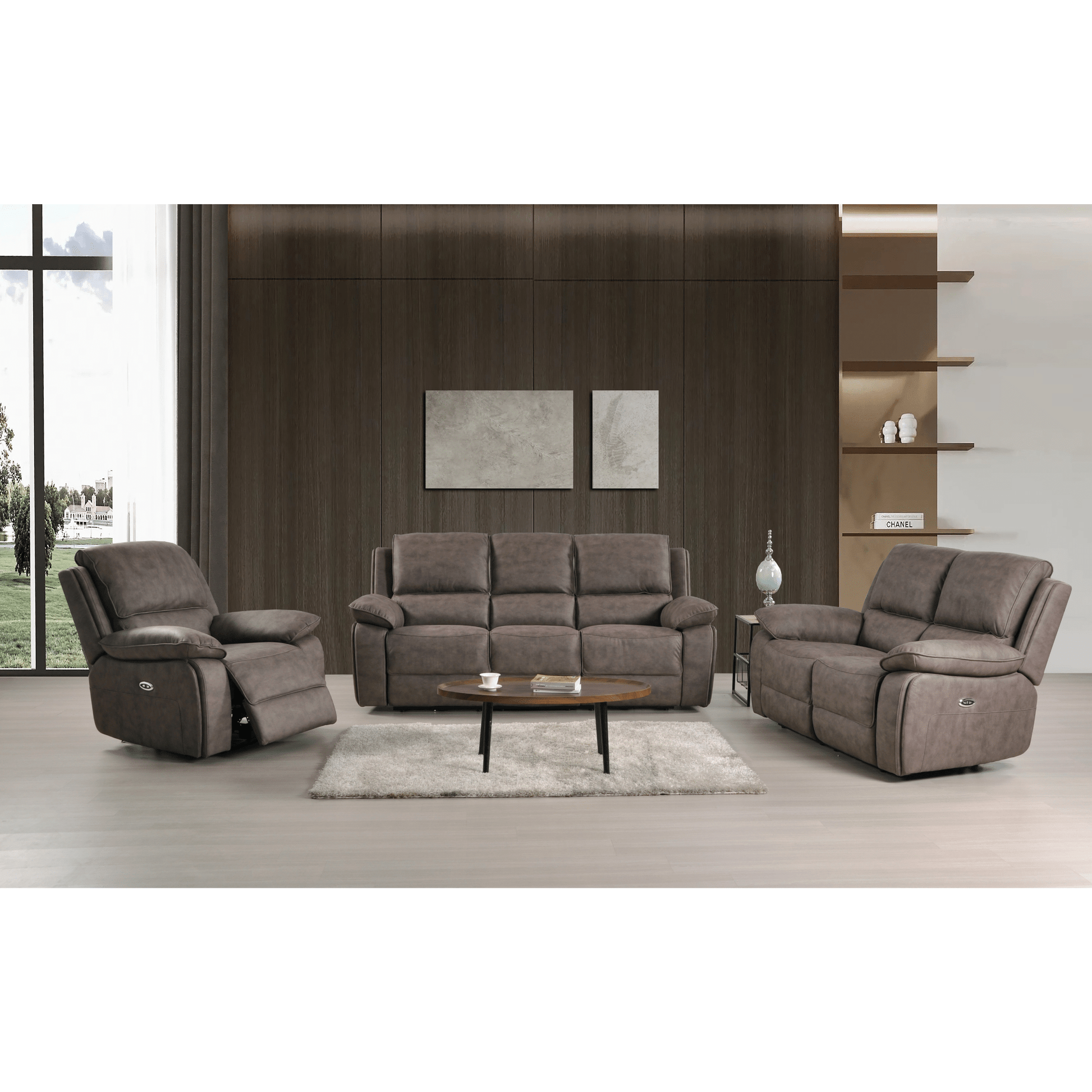 Maple Brown Suede Fabric Electric Recliner 3+2+1 Seater Sofa Set - Furniture Instore