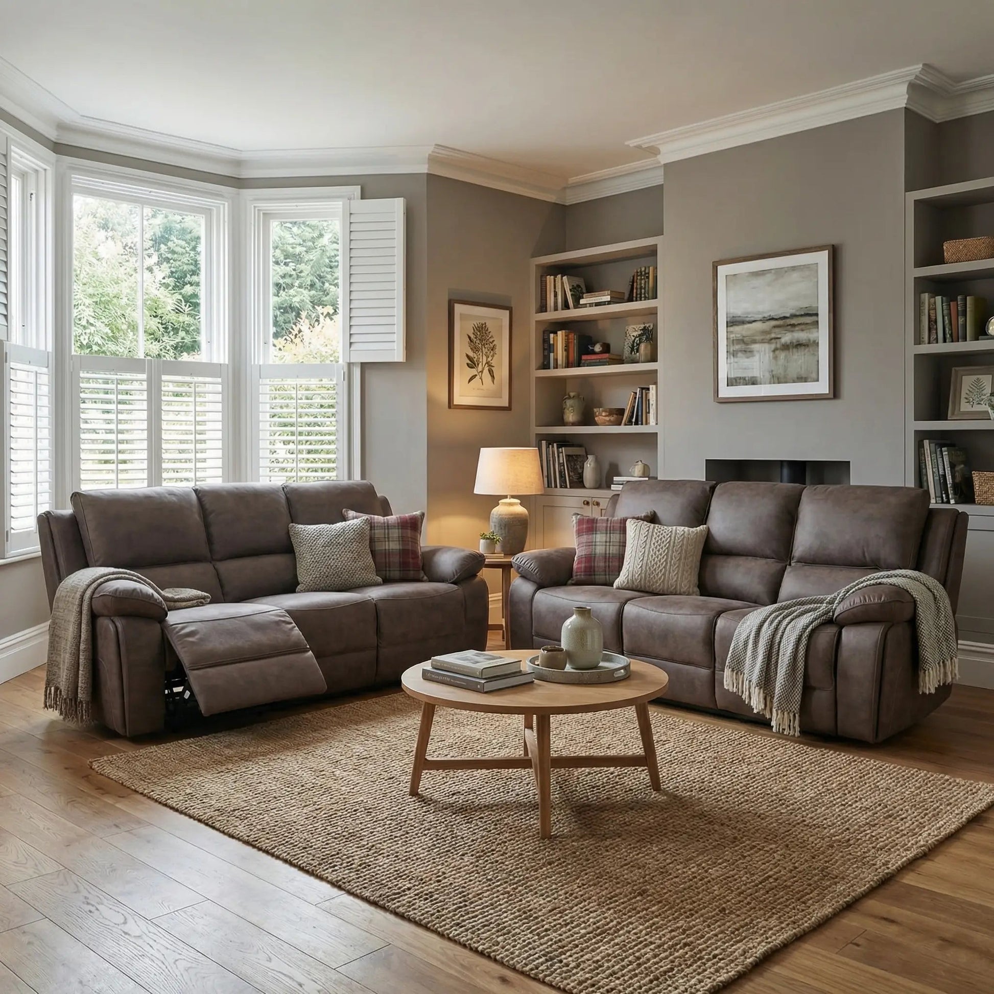 Maple Brown Suede Fabric Electric Recliner 3+3 Seater Sofa Set - Furniture Instore