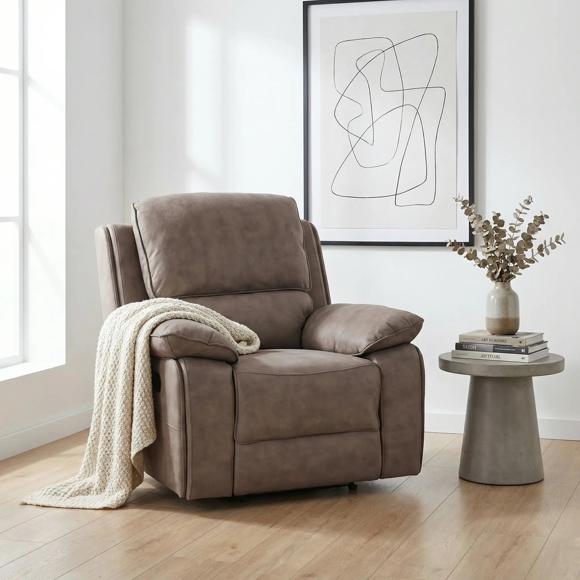Maple Brown Suede Fabric Electric Recliner Armchair - Furniture Instore