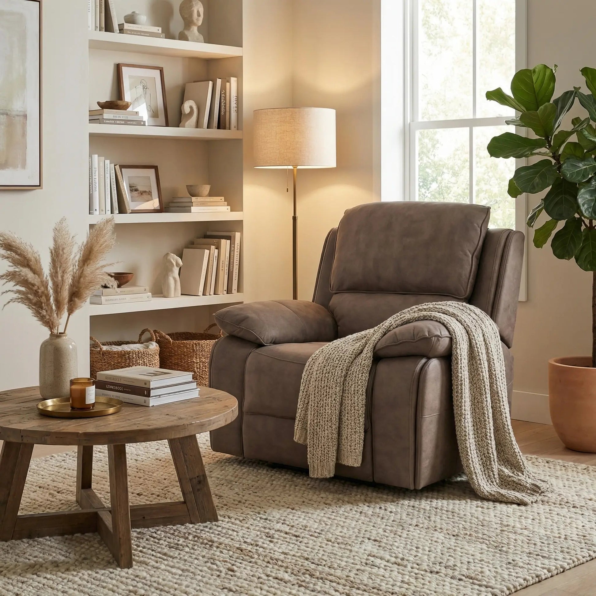 Maple Brown Suede Fabric Electric Recliner Armchair - Furniture Instore