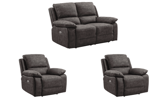 Maple Grey Suede Fabric Electric Recliner 2+1+1 Seater Sofa Set