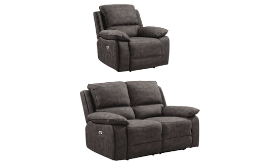 Maple Grey Suede Fabric Electric Recliner 2+1 Seater Sofa Set
