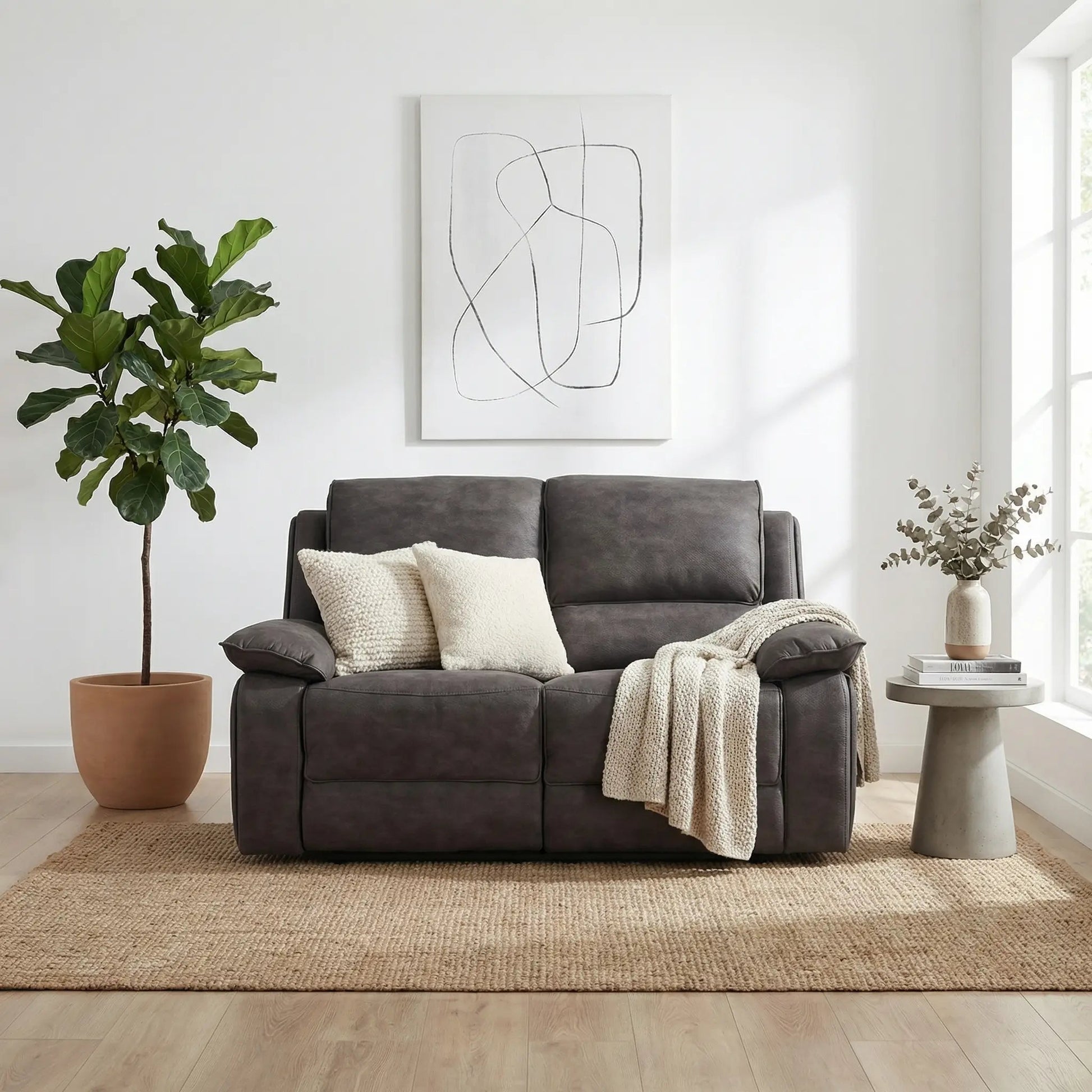 Maple Grey Suede Fabric Electric Recliner 2 Seater Sofa - Furniture Instore