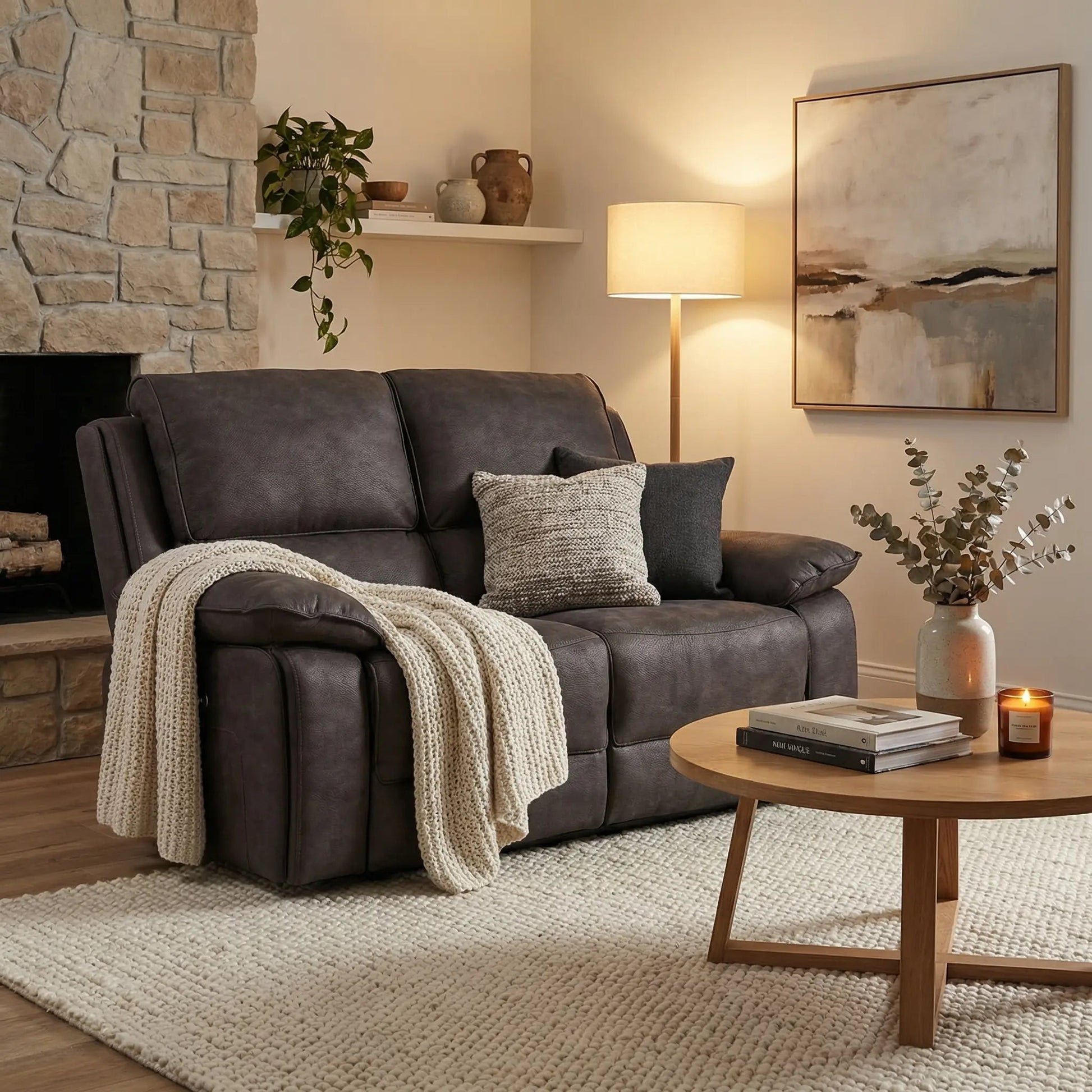 Maple Grey Suede Fabric Electric Recliner 2 Seater Sofa - Furniture Instore