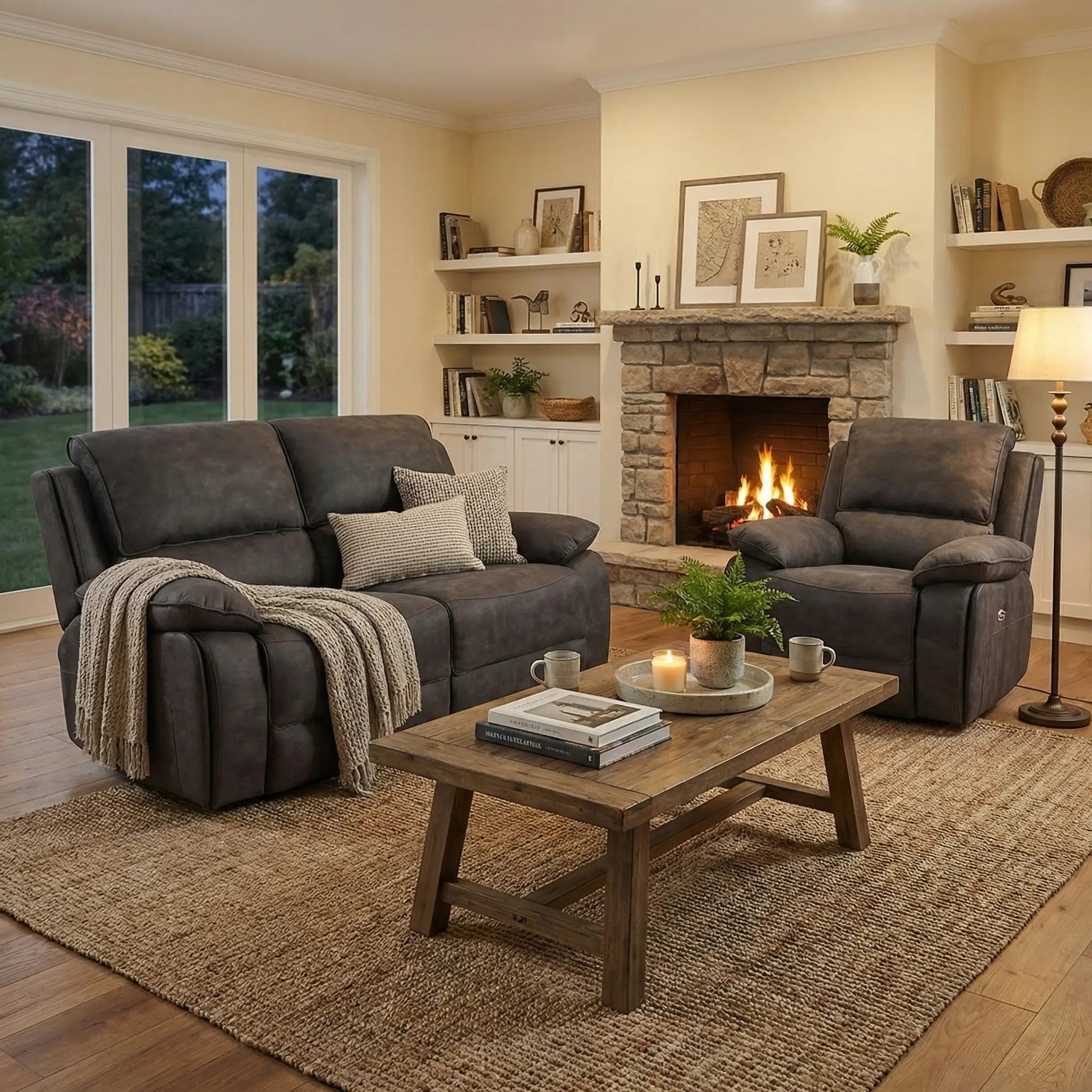 Maple Grey Suede Fabric Electric Recliner 2+1 Seater Sofa Set - Furniture Instore