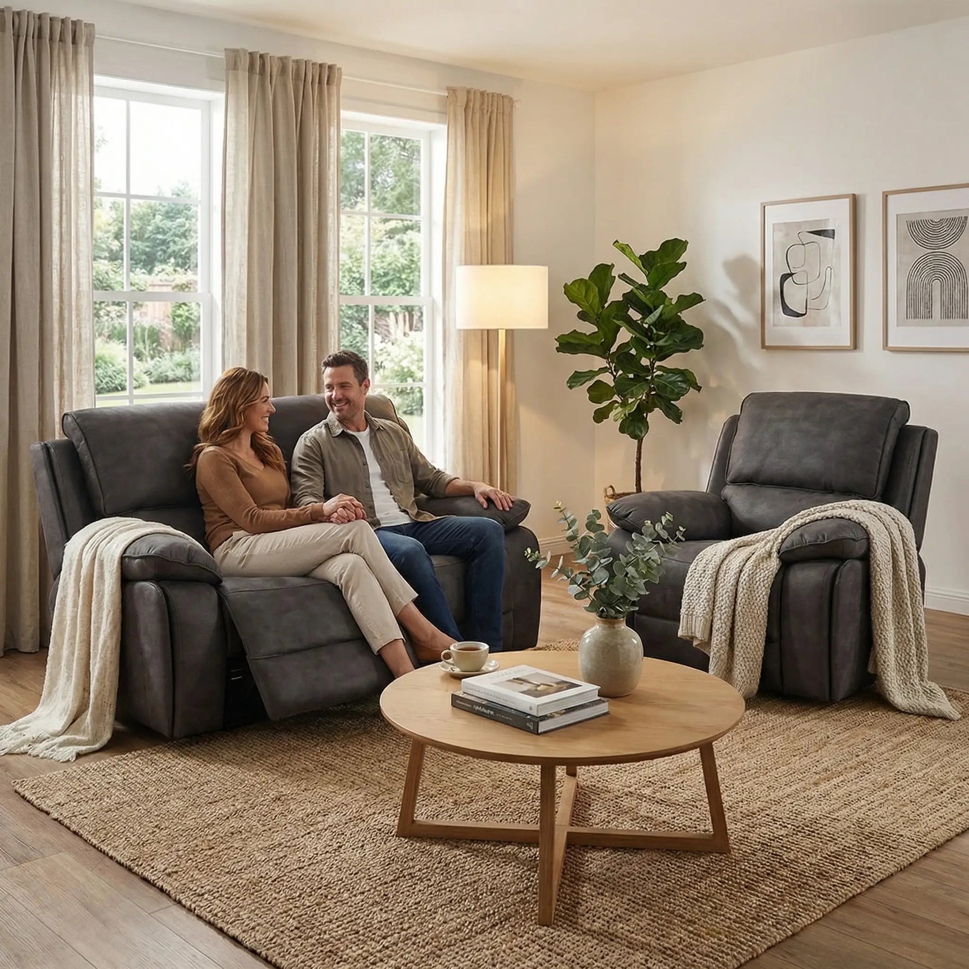 Maple Grey Suede Fabric Electric Recliner 2+1 Seater Sofa Set - Furniture Instore