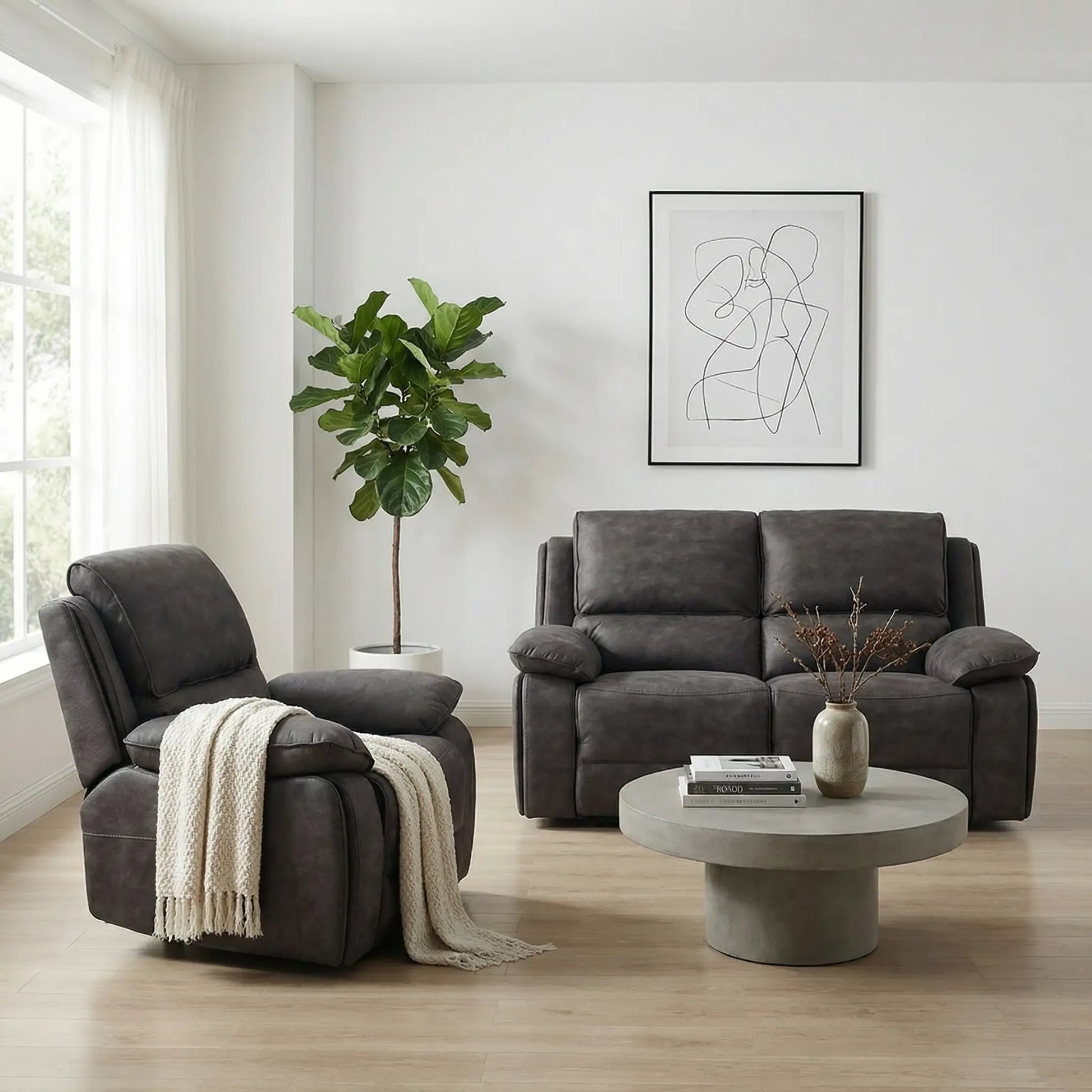 Maple Grey Suede Fabric Electric Recliner 2+1 Seater Sofa Set - Furniture Instore