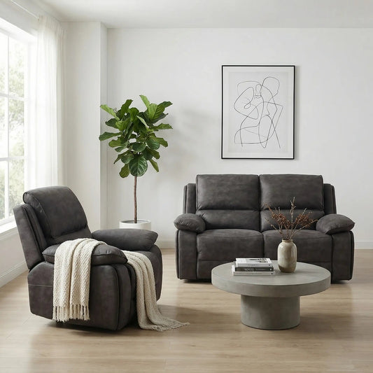 Maple Grey Suede Fabric Electric Recliner 2+1 Seater Sofa Set - Furniture Instore