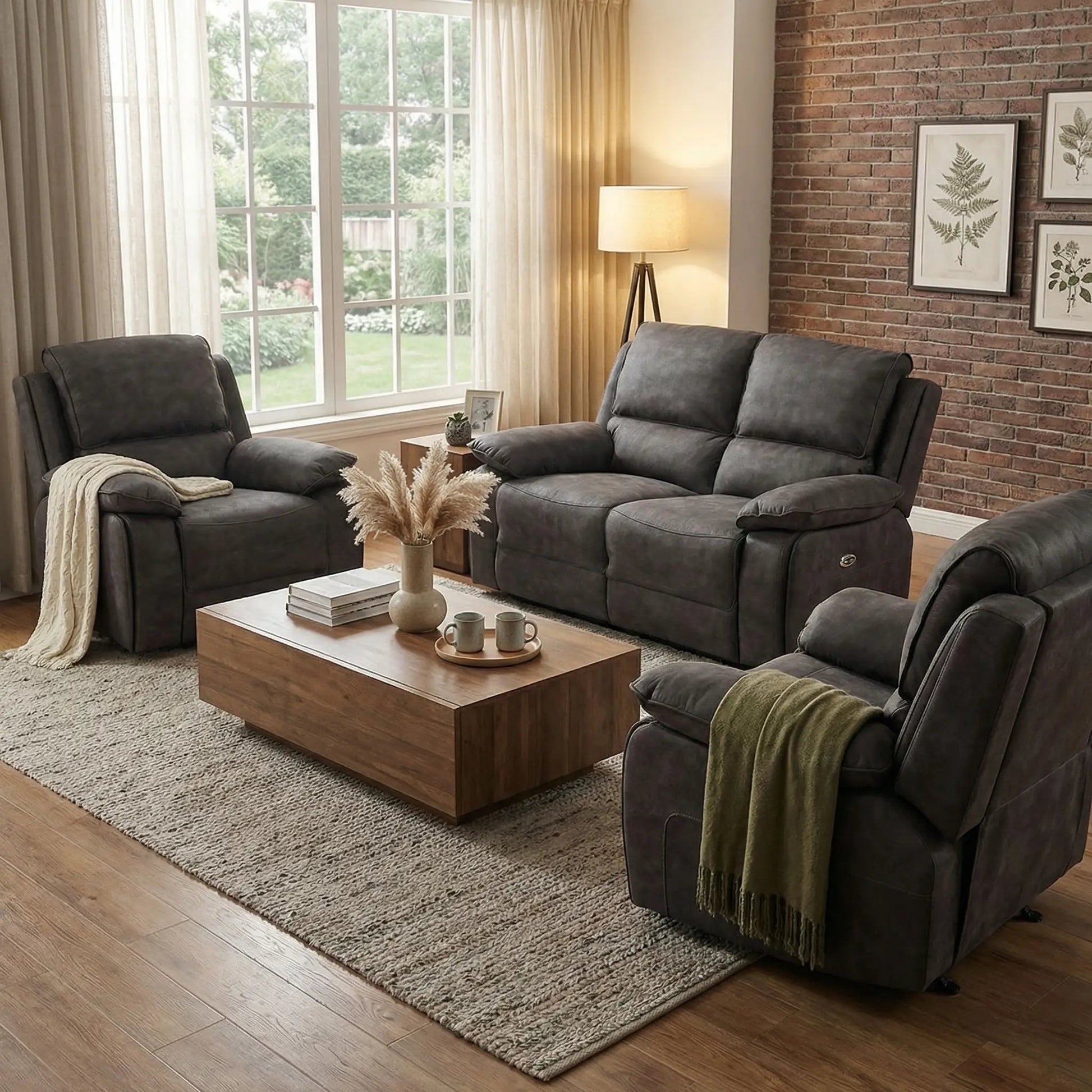 Maple Grey Suede Fabric Electric Recliner 2+1+1 Seater Sofa Set - Furniture Instore