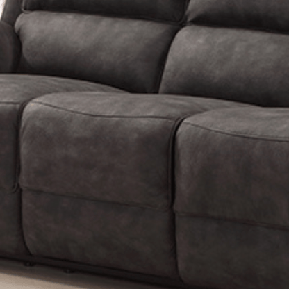 Gray fabric sofa with multiple cushions on a neutral background