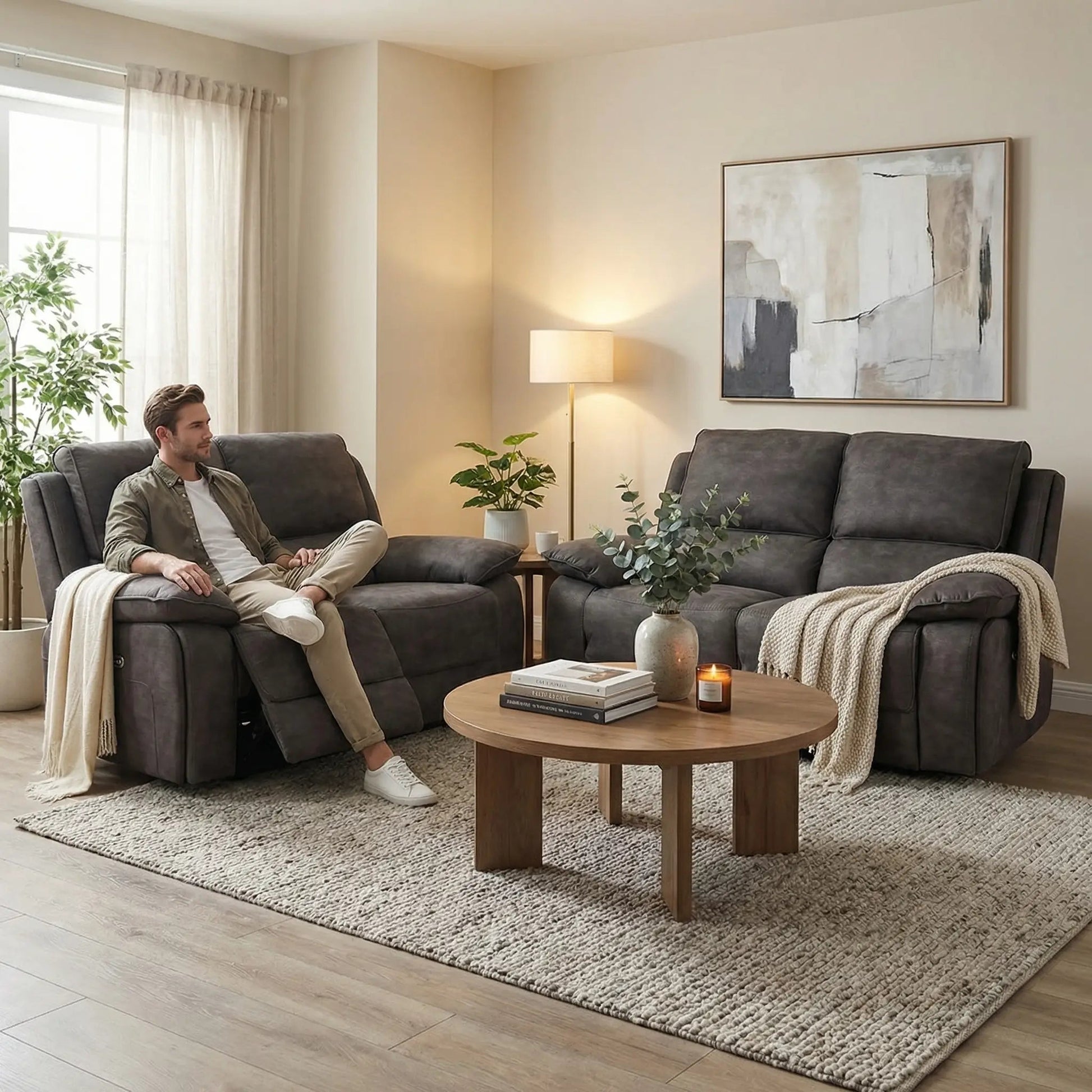 Maple Grey Suede Fabric Electric Recliner 2+2 Seater Sofa Set - Furniture Instore