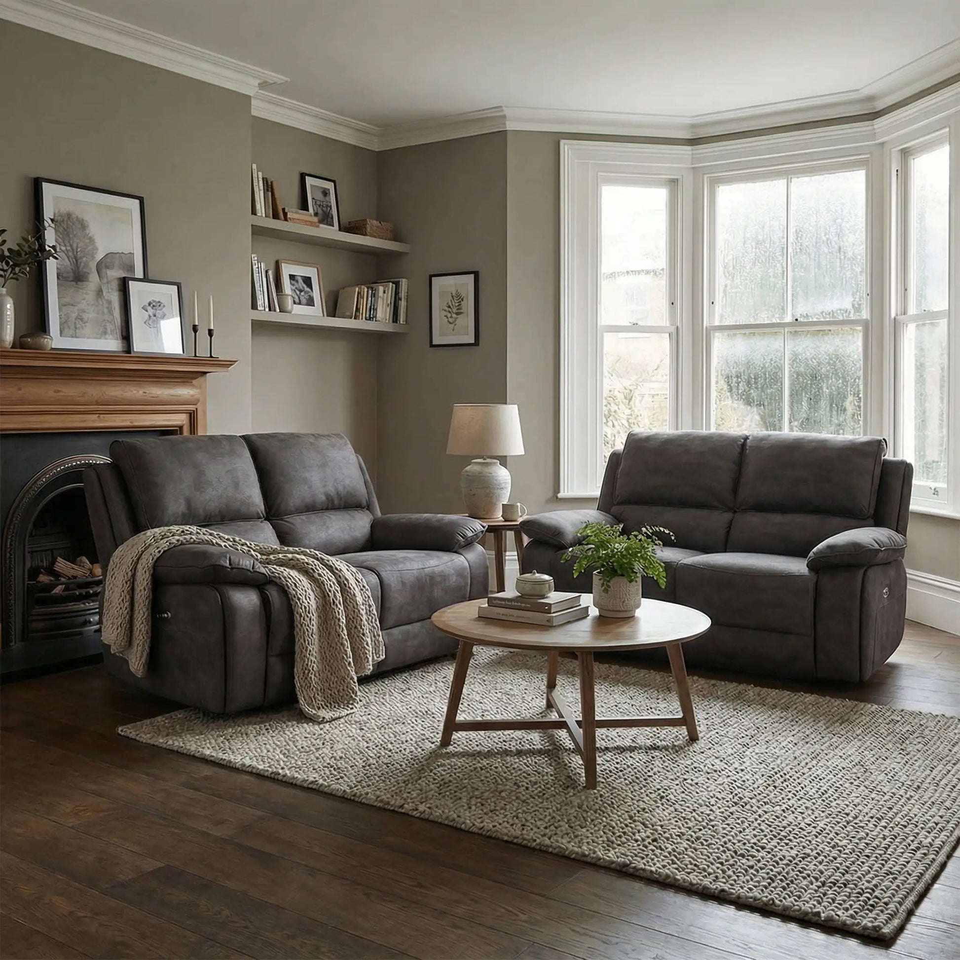 Maple Grey Suede Fabric Electric Recliner 2+2 Seater Sofa Set - Furniture Instore