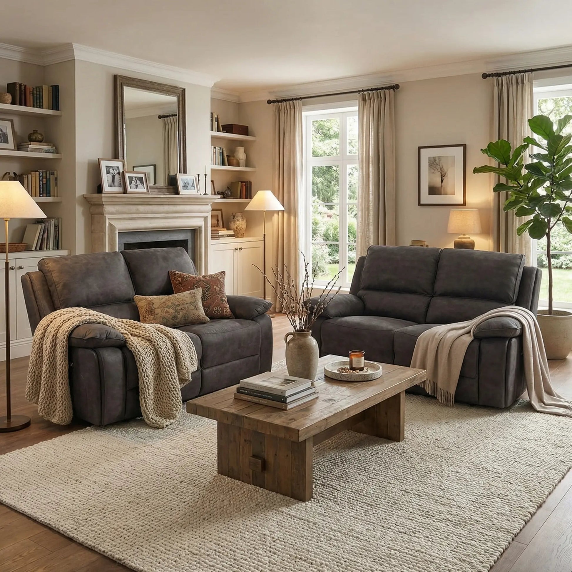 Maple Grey Suede Fabric Electric Recliner 2+2 Seater Sofa Set - Furniture Instore