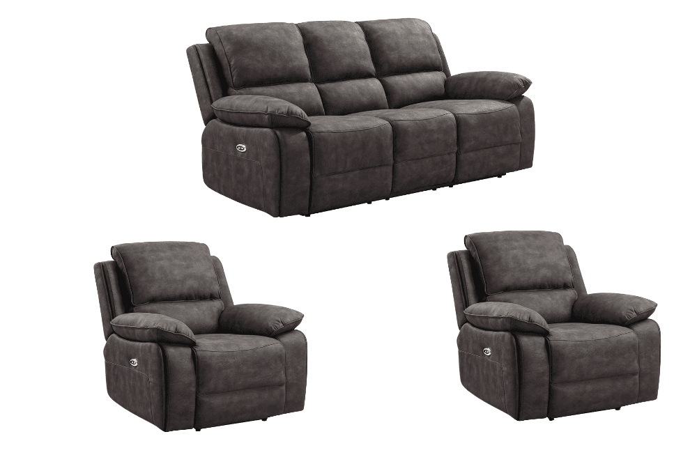 Maple Grey Suede Fabric Electric Recliner 3+1+1 Seater Sofa Set
