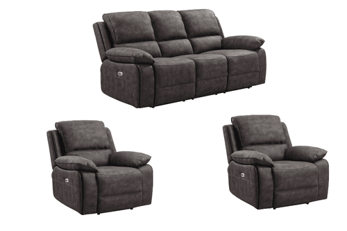 Maple Grey Suede Fabric Electric Recliner 3+1+1 Seater Sofa Set
