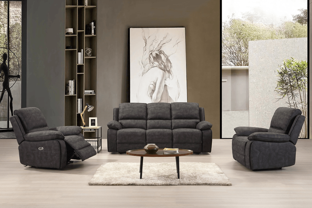 Maple Grey Suede Fabric Electric Recliner 3+1+1 Seater Sofa Set