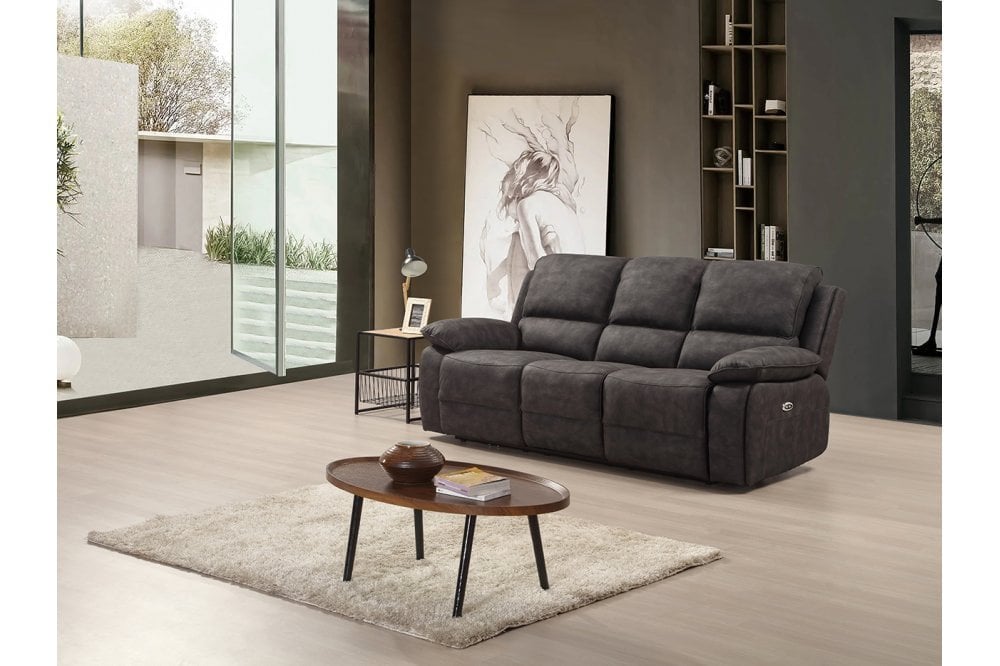 Maple Grey Suede Fabric Electric Recliner 3+1+1 Seater Sofa Set