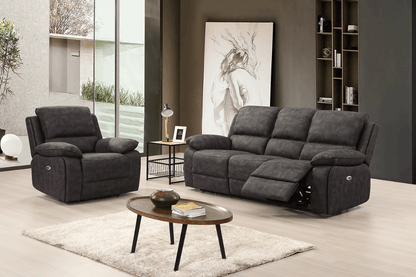 Maple Grey Suede Fabric Electric Recliner 3+1 Seater Sofa Set