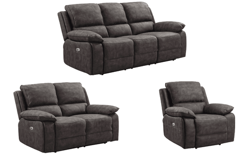 Maple Grey Suede Fabric Electric Recliner 3+2+1 Seater Sofa Set