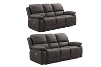 Maple Grey Suede Fabric Electric Recliner 3+3 Seater Sofa Set