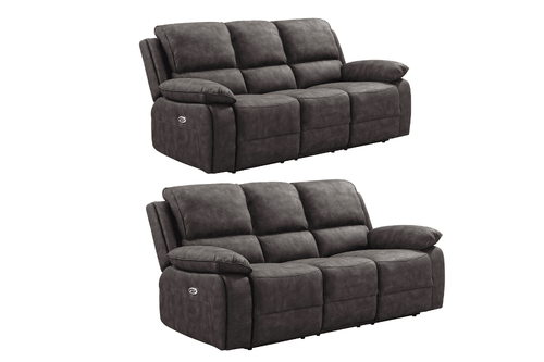 Maple Grey Suede Fabric Electric Recliner 3+3 Seater Sofa Set