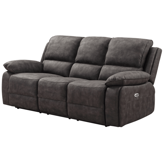 Gray sofa with reclining feature on a white background