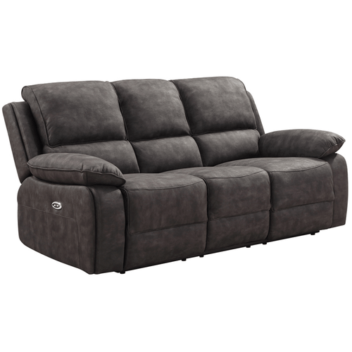 Maple Grey Suede Fabric Electric Recliner 3 Seater Sofa