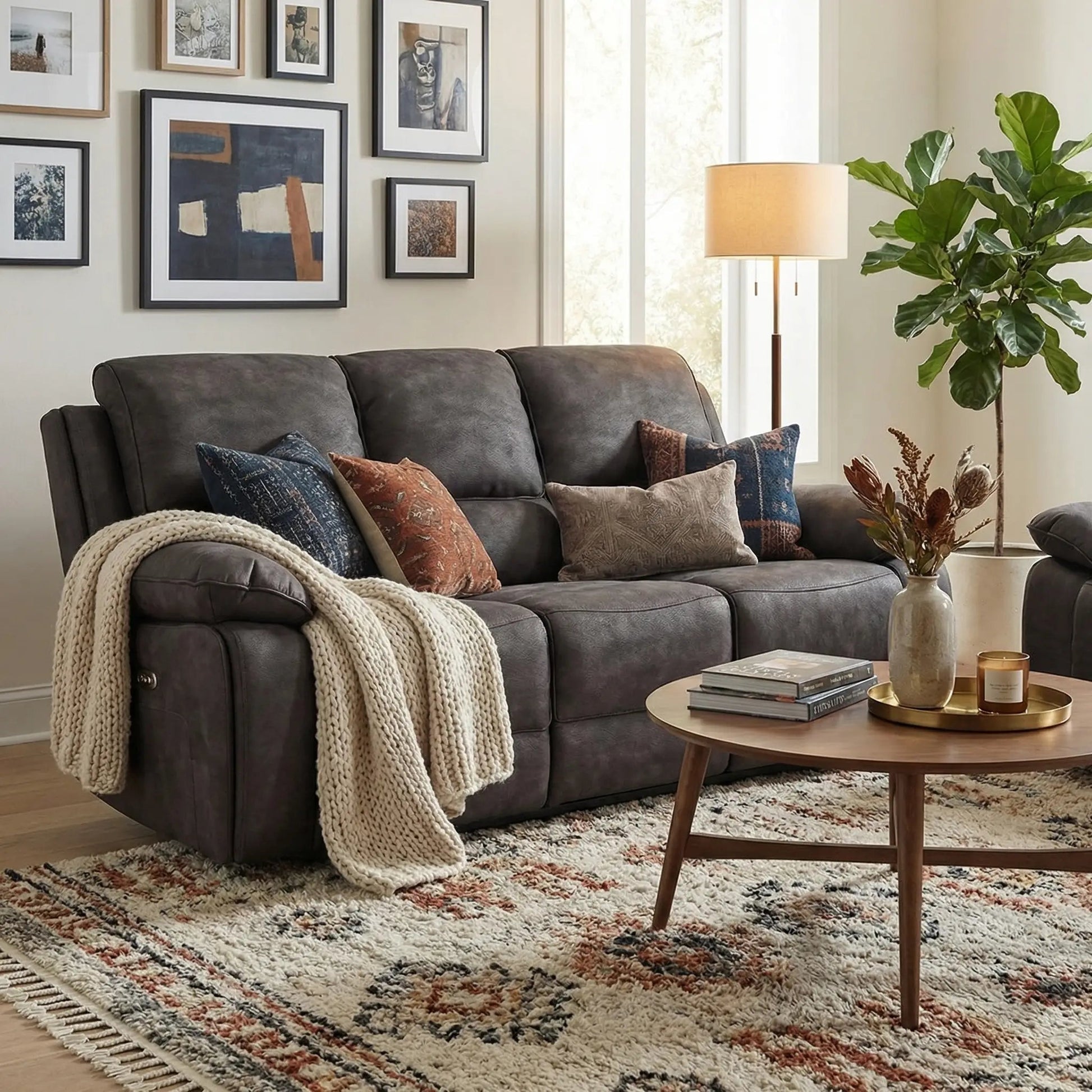 Maple Grey Suede Fabric Electric Recliner 3 Seater Sofa - Furniture Instore