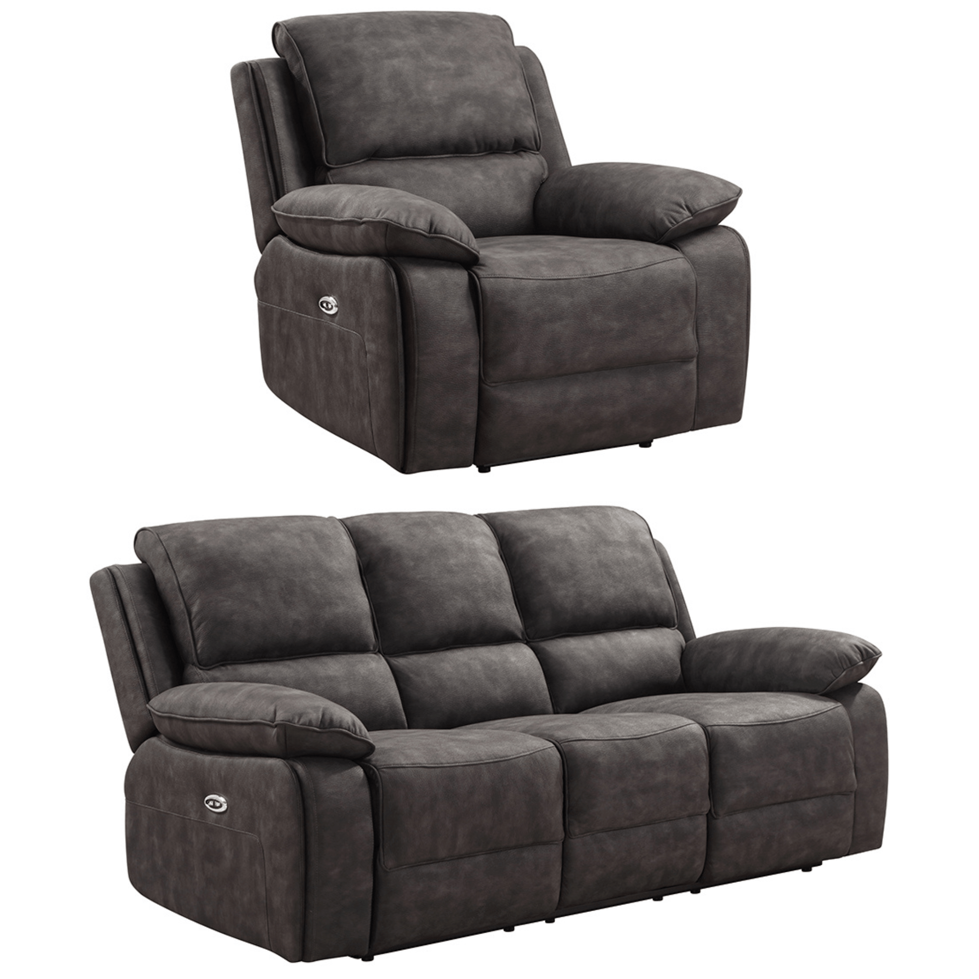 Gray recliner sofa set on a white background