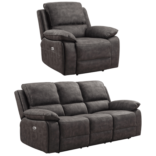 Maple Grey Suede Fabric Electric Recliner 3+1 Seater Sofa Set