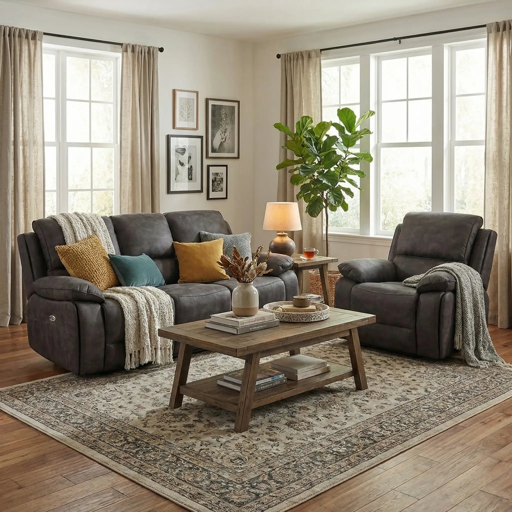 Maple Grey Suede Fabric Electric Recliner 3+1 Seater Sofa Set - Furniture Instore