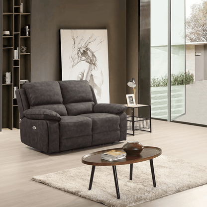 Gray sofa in a living room with a coffee table and decorative items.