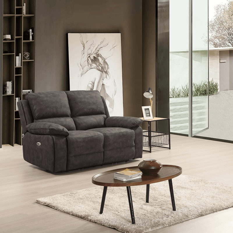Gray sofa in a living room with a coffee table and decorative items.