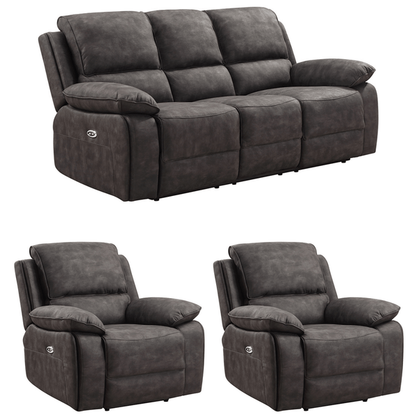 Maple Grey Suede Fabric Electric Recliner 3+1+1 Seater Sofa
