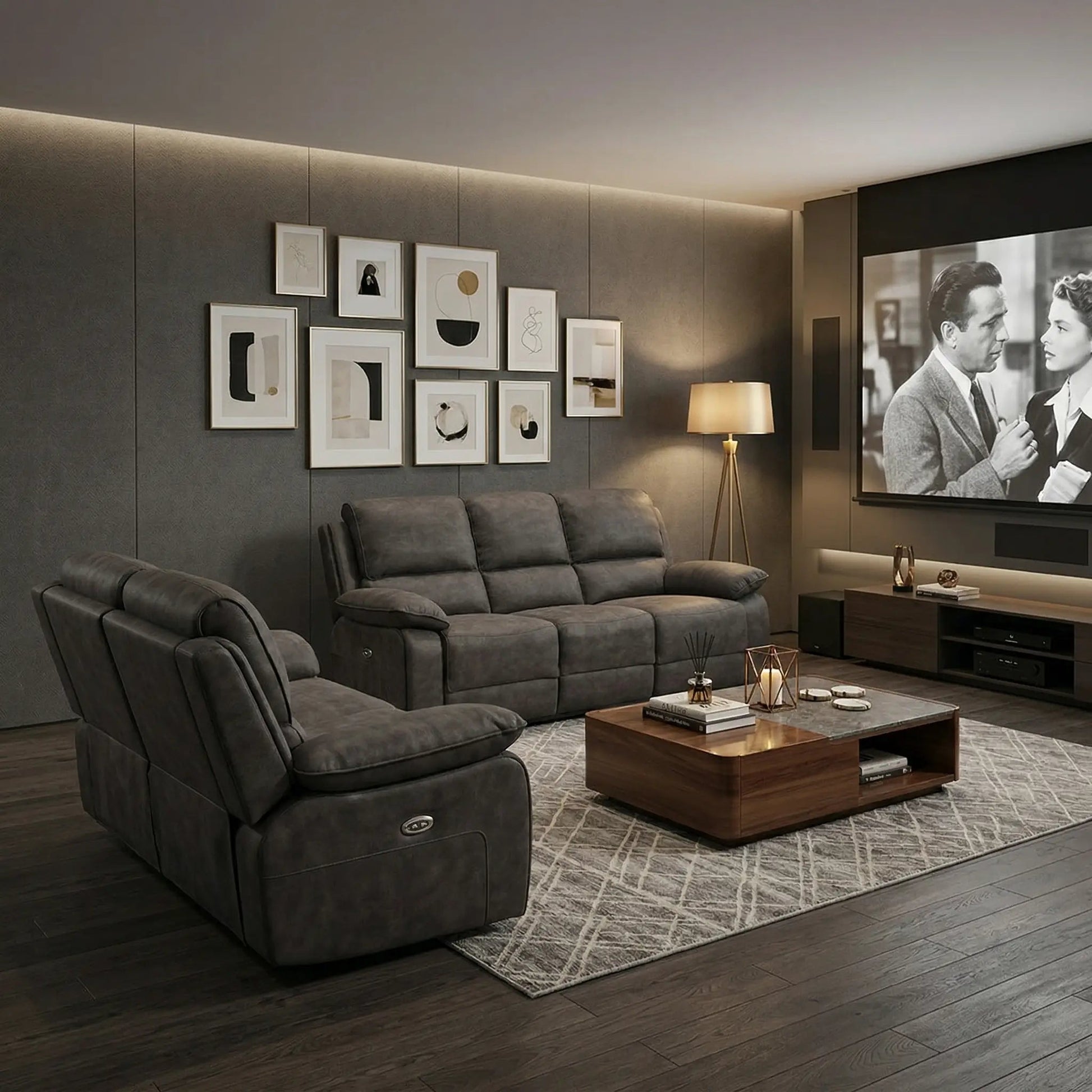 Maple Grey Suede Fabric Electric Recliner 3+2 Seater Sofa Set - Furniture Instore
